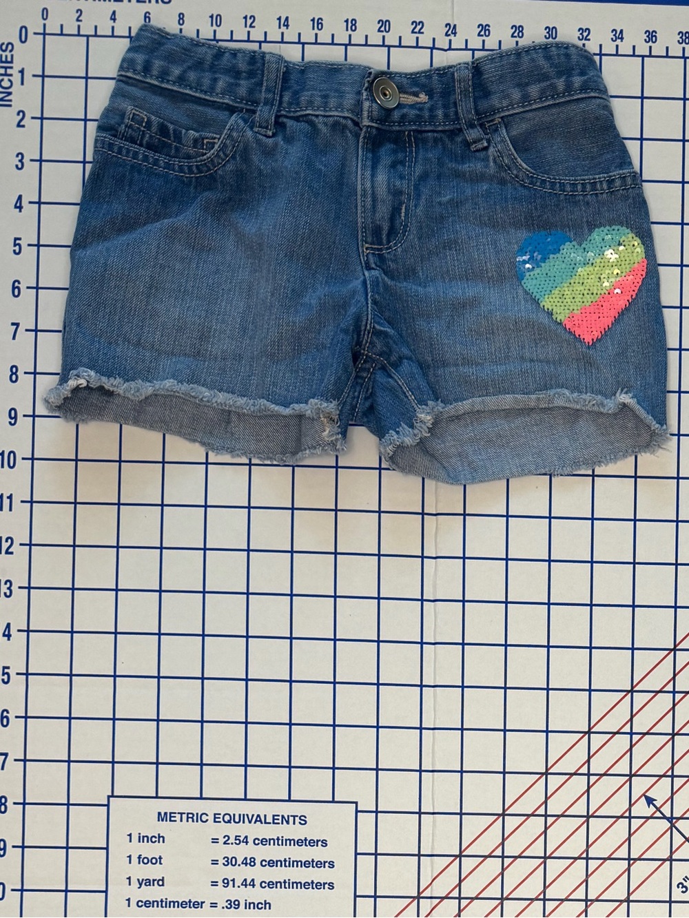 Place Blue Denim Shorts with Rainbow Sequin Heart